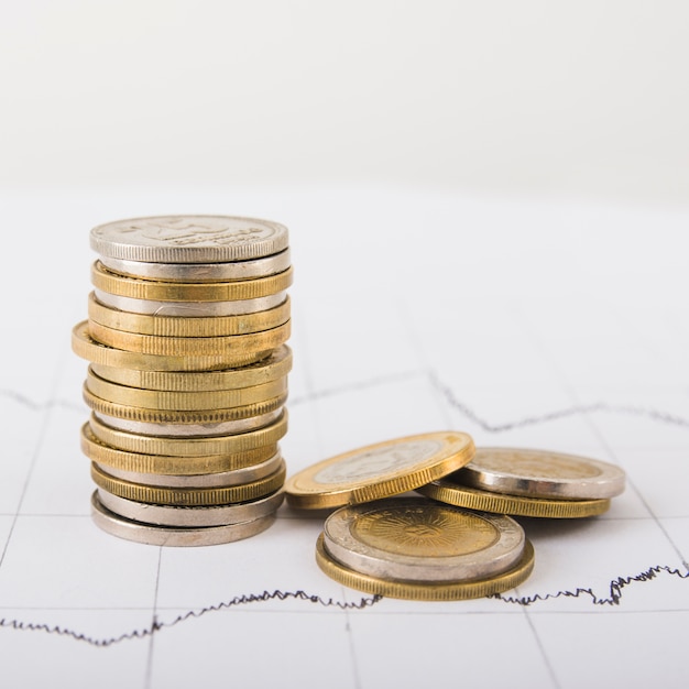 Coins stack on table