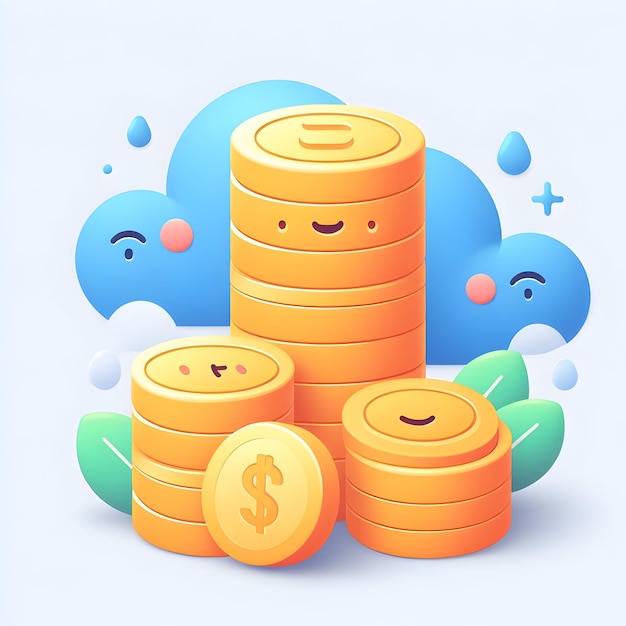 Coins Stack with white background and isolated cute style