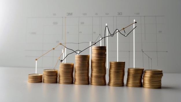 Coins stacked in increasing piles with graph