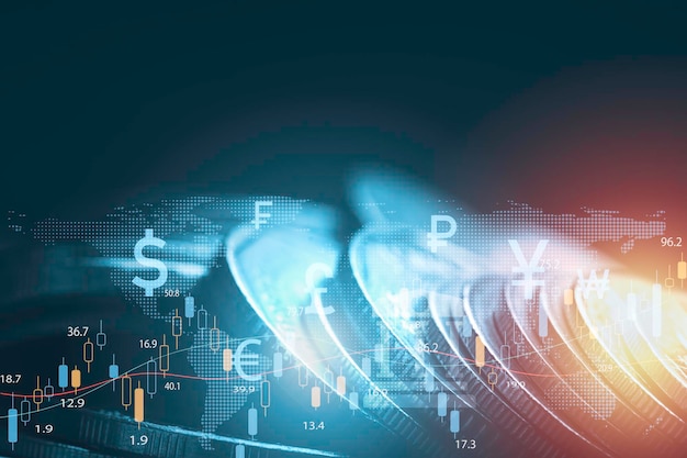 Coins stacking with currency symbol include USD dollar Pound sterling Yen Yuan and Euro for forex trader currency exchange concept