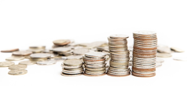 Coins stacks isolated on a white background