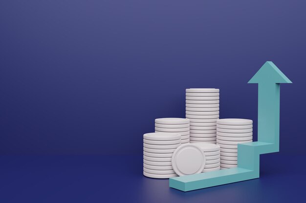 Photo coins and symbols of financial growth and investment concept 3d rendering