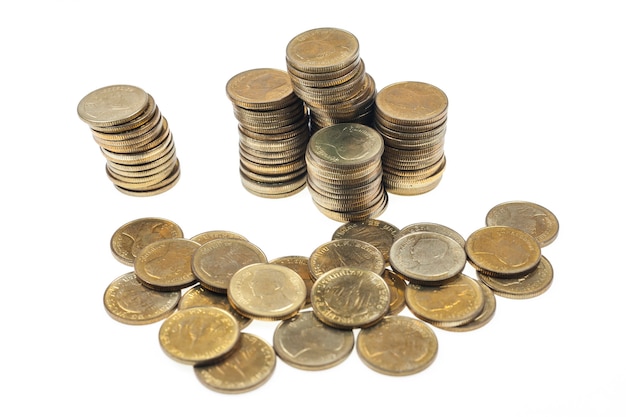 Coins on white background