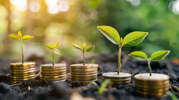 Coins With Plant Sprouting