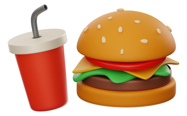 coke and burger food and drink icon 3d rendering on isolated background