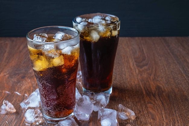 Cola in glass  and  ice cubes