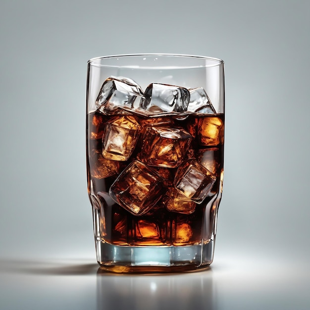 Cola met ijs in een glas geïsoleerd op een grijze achtergrond gegenereerd door AI