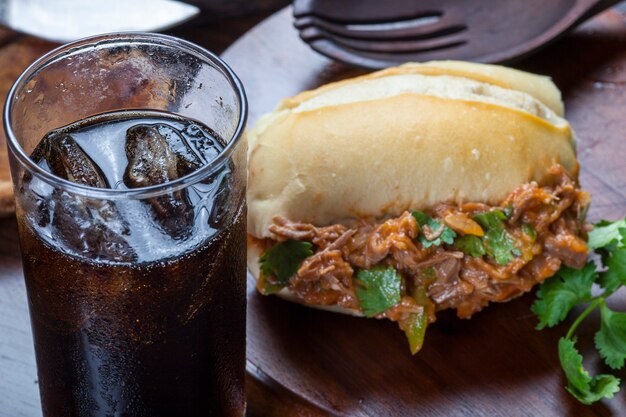 Cola soda Sandwich with shredded meat