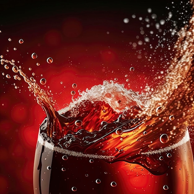 Cola splashing background with soda bubble. soft drink or\
refreshment.