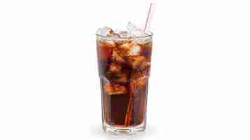 Photo cola with crushed ice and straw in glass on white background