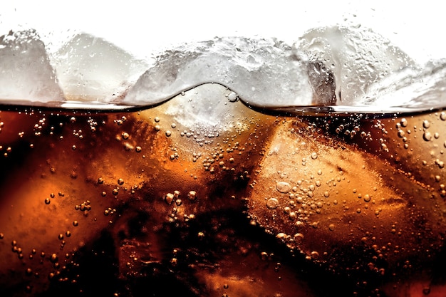 Cola With Ice Cubes In Glass Closeup