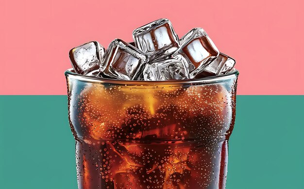 Cola with ice cubes