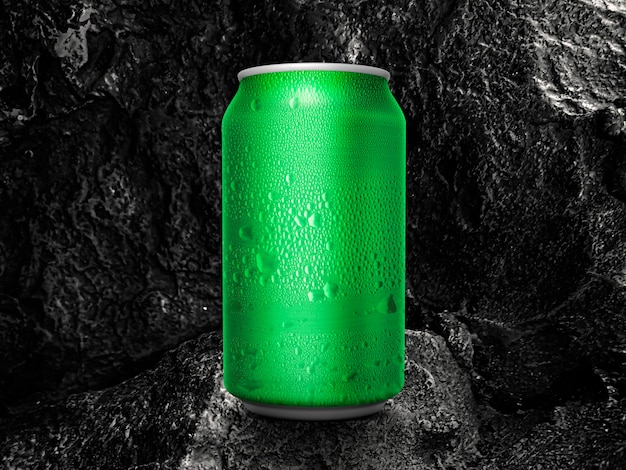 Photo cold aluminum tin can on black coal background