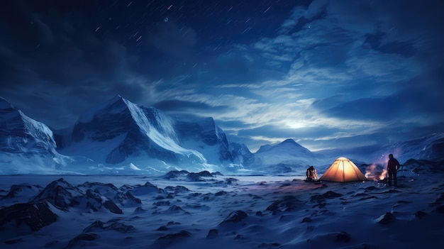 cold arctic snow camping illustration travel tent adventure sky blue ice cold arctic snow camping