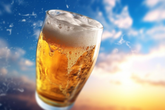 차가운 배경 버블 스플래시 흘리는 음료, 폼, 알코올, 유리, 그라디언트 맥주, 생성 AI