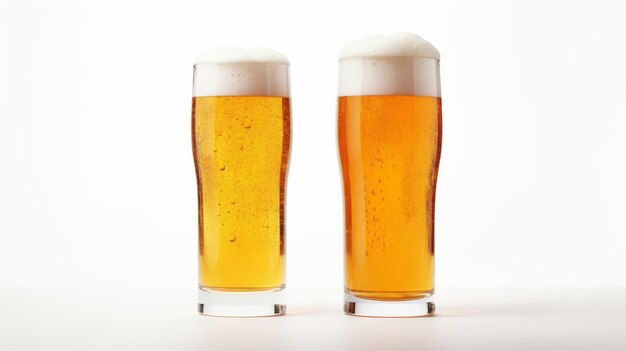 Photo a cold beer glass with foam on a white background