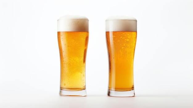 Photo a cold beer glass with foam on a white background