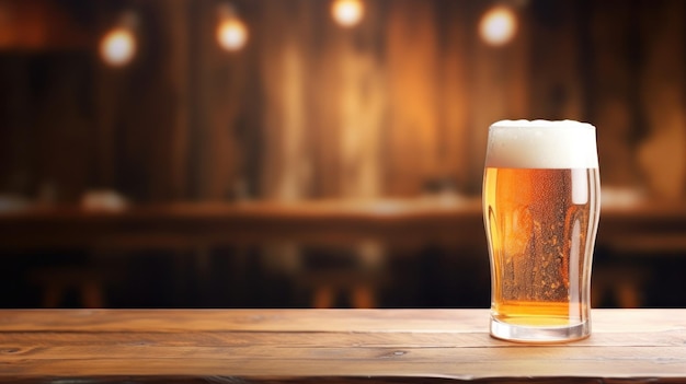 Cold beer glass on wooden background