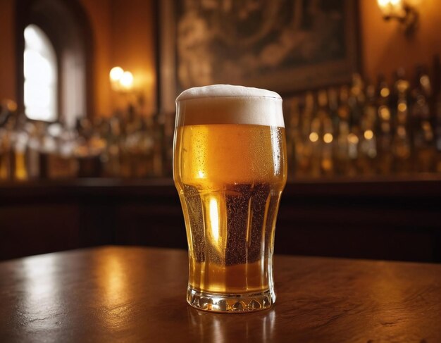 Photo cold beer in a gold pint glass