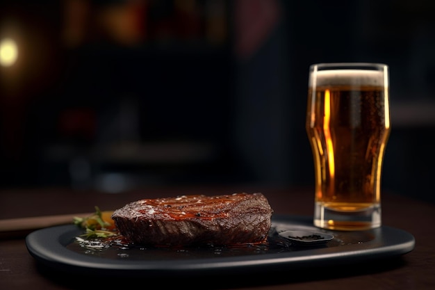 Cold beer grilled beef food Generate Ai