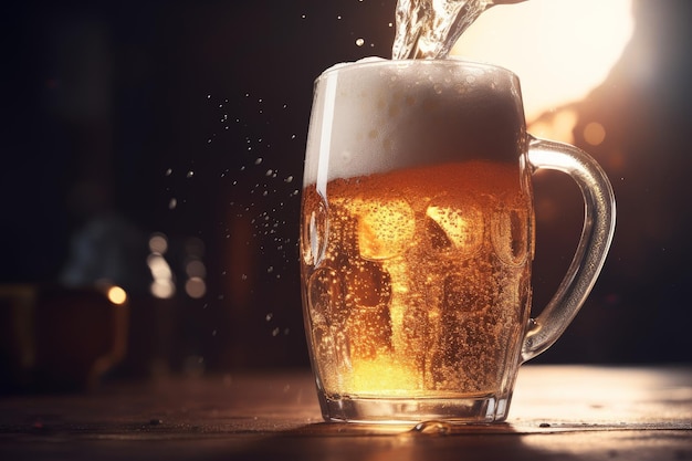 Cold beer mug poured Generate Ai