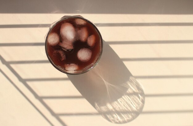 cold black coffee in a glass glass with ice