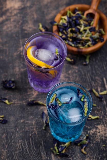 Cold blue and purple tea Butterfly pea