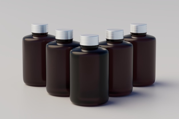 Cold Brew Coffee Amber Brown Small Glass Bottle Packaging Mockup meerdere flessen 3D-rendering