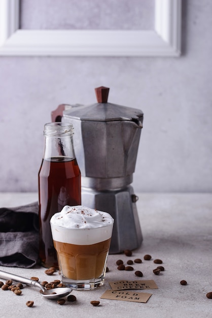 Photo cold brew coffee with cold foam