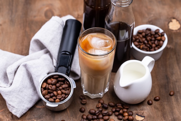 Cold brew coffee with ice and milk