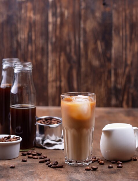 Cold brew coffee with ice and milk