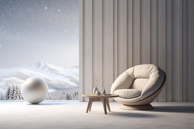 冷たい明るい部屋 ミニマリズム インテリア 背景画像 テキストのスペース 冬のコンセプト
