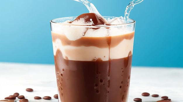 Cold coffee drink with ice and splashes