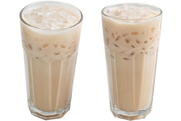 Cold coffee with ice and milk in a tall glass Frape ice coffee