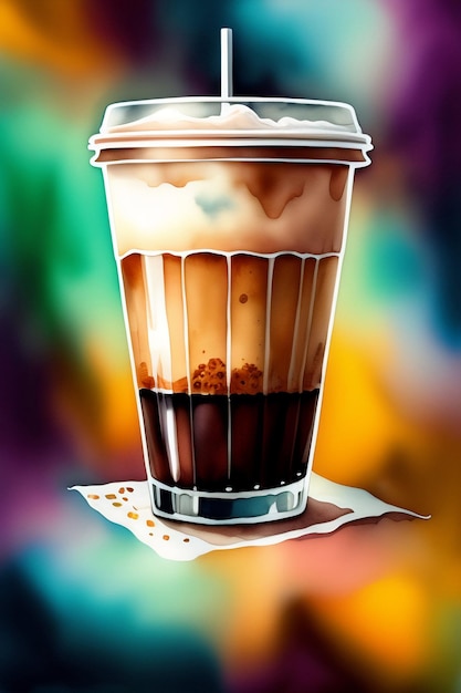 Cold cup Frappuccino with whipped cream watercolor Generated Ai