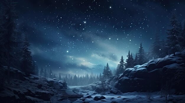 Cold dark night stars silently illuminate the sky