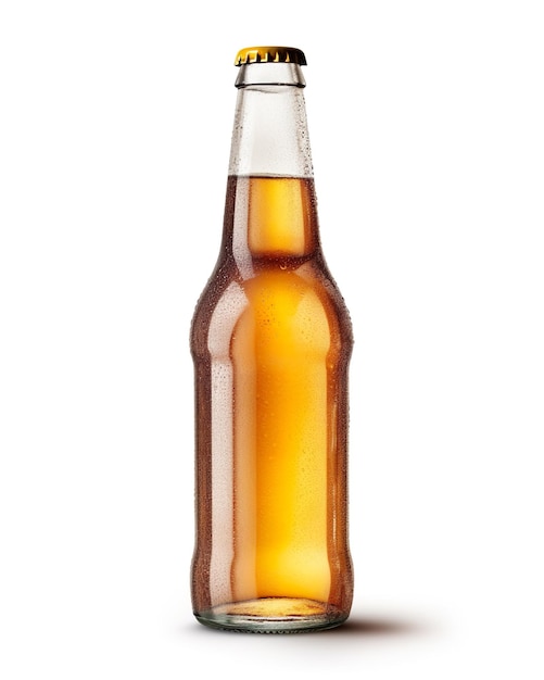 cold delicious beer bottle on white background