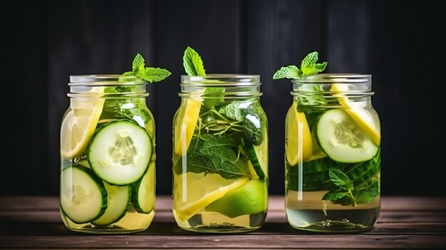 Cold drink with basil cucumber and lime mojito