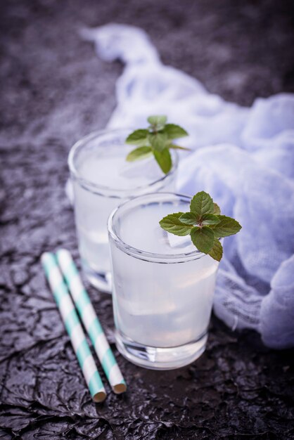 Cold drink with mint. selective focus