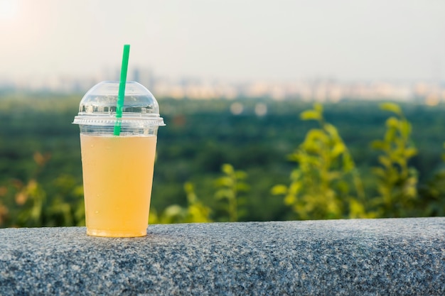 Cold drink with a straw