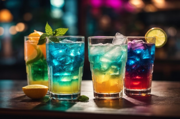 cold drinks with various colors and flavors at the restaurant