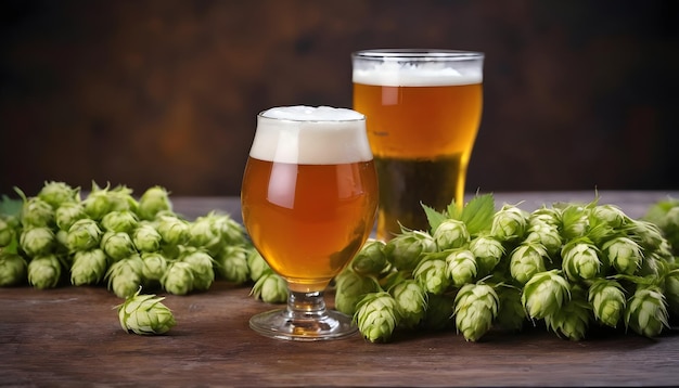 A cold glass of craft beer on a table