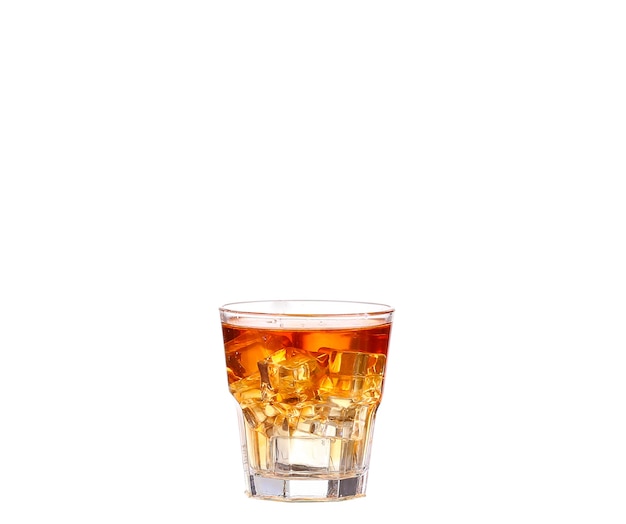 Cold glass of iced tea with ice cubes, isolated on white background with clipping path