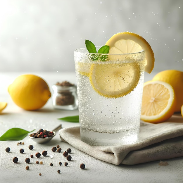 cold glass of lemon juice with large drops of condensation on them on white background