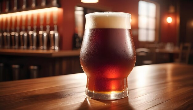 A cold Glass of Red Ale Beer on a Table