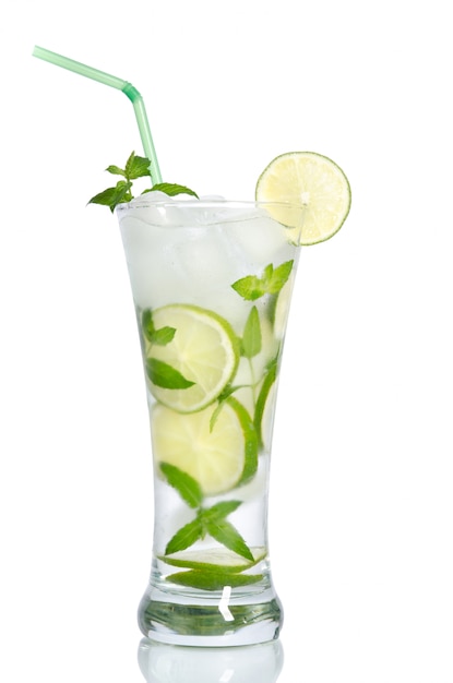 Cold iced lemonade with lemons and mint