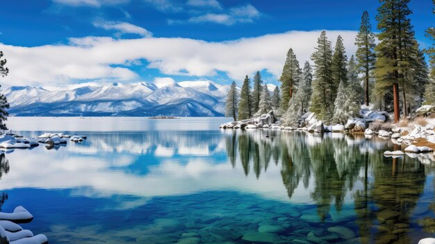 Foto l'inverno freddo del lago tahoe