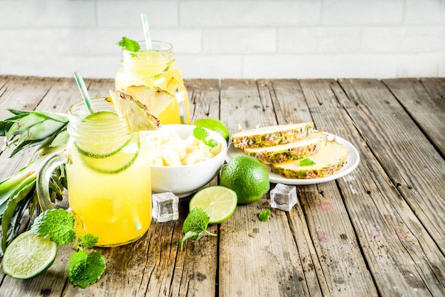 Cold pineapple mojito cocktail