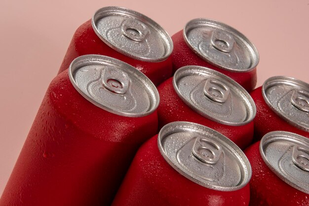 Cold red soda cans for conceptual use