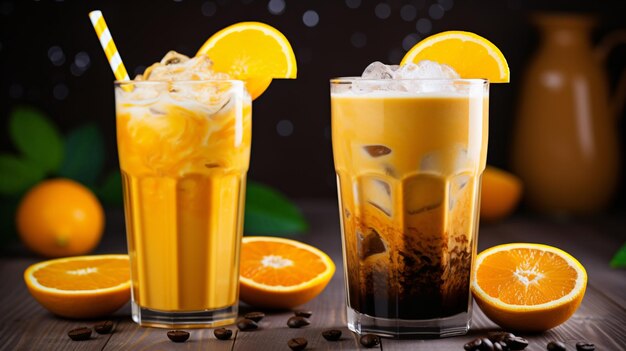 Cold refreshing orange juice and coffee drink